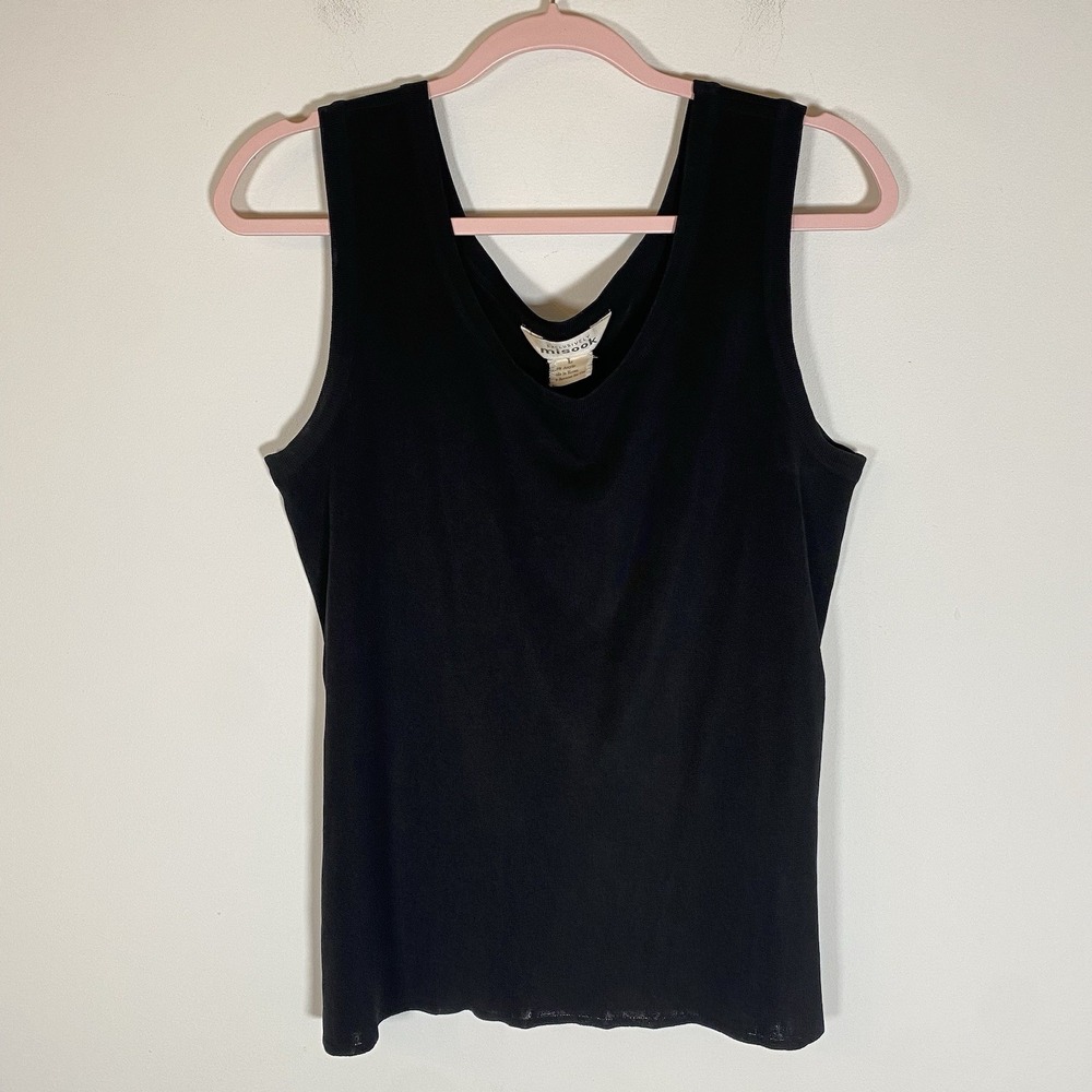 Vtg Misook Sleeveless Shell Tank Top Sz Large Knit Minimalist Quiet Luxury Black